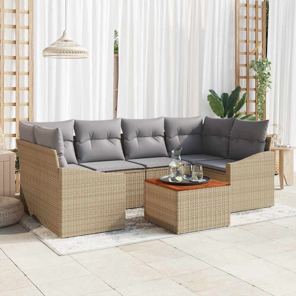 Tuinbankenset met opslag 7 pcs Beige en Licht Grijs poly rattan is nu te koop bij PeponiXL, paradijselijk wonen!