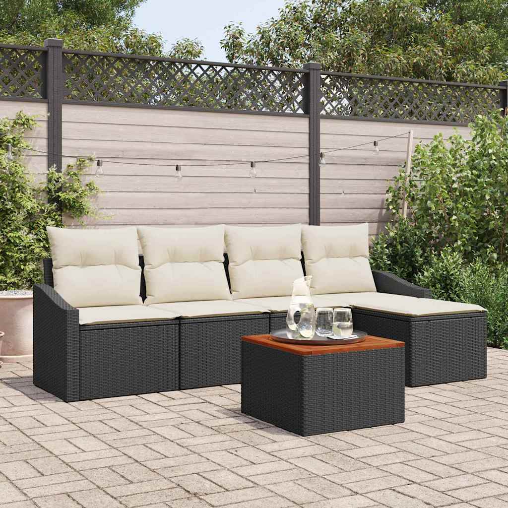 Tuinbankenset met opslag 6 pcs Zwart en Crème poly rattan is nu te koop bij PeponiXL, paradijselijk wonen!