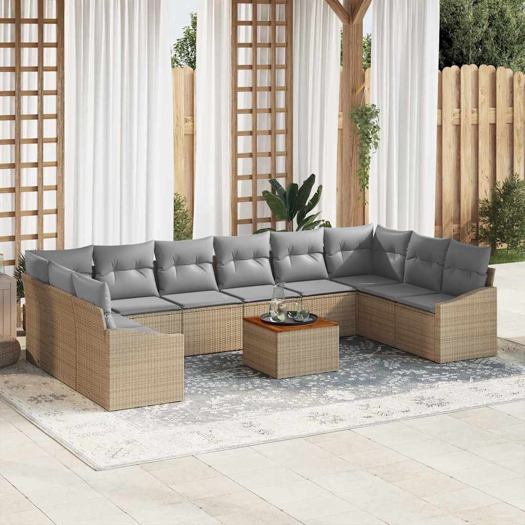 Tuinbankenset 11 pcs Beige en Licht Grijs poly rattan is nu te koop bij PeponiXL, paradijselijk wonen!