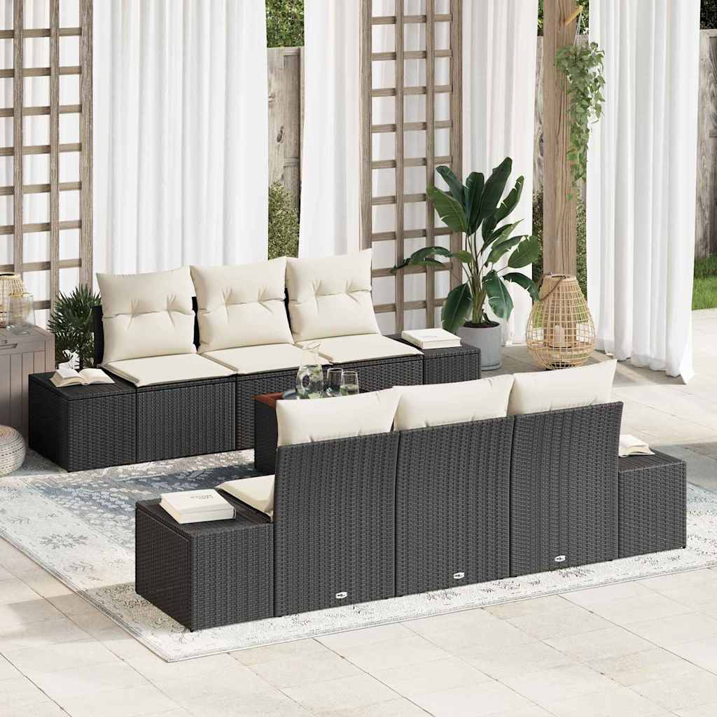 Tuinbankenset met opslag 7 pcs Zwart en Crème poly rattan is nu te koop bij PeponiXL, paradijselijk wonen!