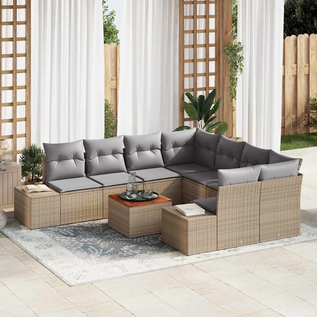 Tuinbankenset met opslag 9 pcs Beige en Licht Grijs poly rattan is nu te koop bij PeponiXL, paradijselijk wonen!