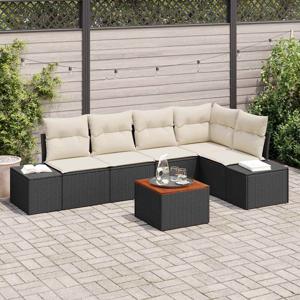 Tuinbankenset met opslag 6 pcs Zwart en Crème poly rattan is nu te koop bij PeponiXL, paradijselijk wonen!