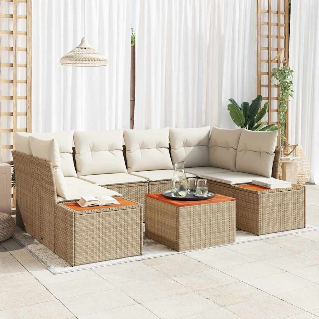 Tuin Sofa Set 7 st Beige Poly riet is nu te koop bij PeponiXL, paradijselijk wonen!