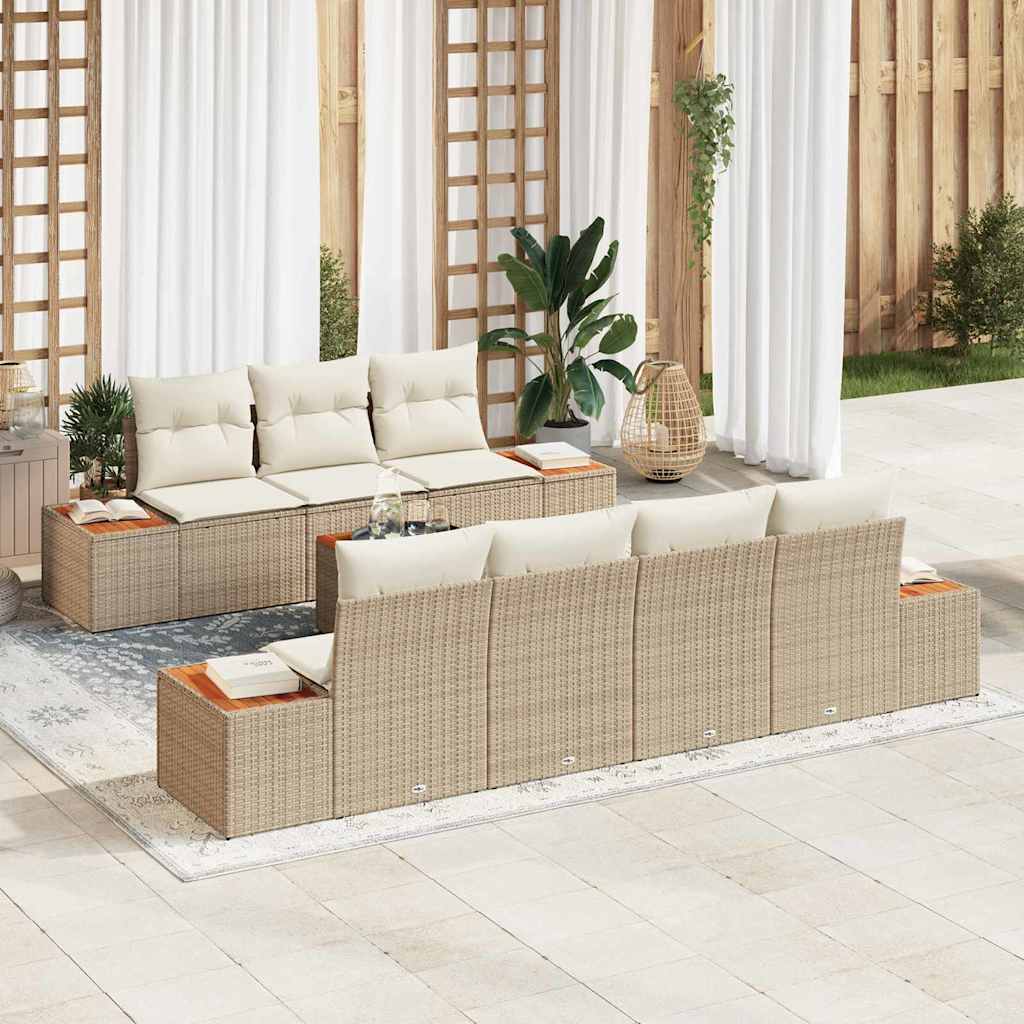 Tuin Sofa Set met opslag 8 pcs Beige Poly riet is nu te koop bij PeponiXL, paradijselijk wonen!