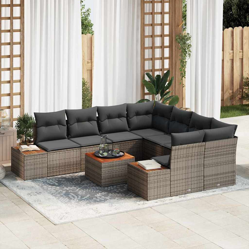 Tuin Sofa Set met opslag 9 pcs Grijs Poly riet is nu te koop bij PeponiXL, paradijselijk wonen!