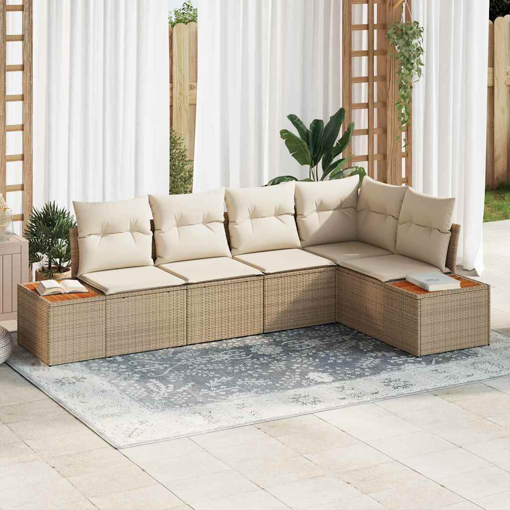 Tuin Sofa Set met kussen 5 pcs beige en crèmekleurig Poly riet is nu te koop bij PeponiXL, paradijselijk wonen!