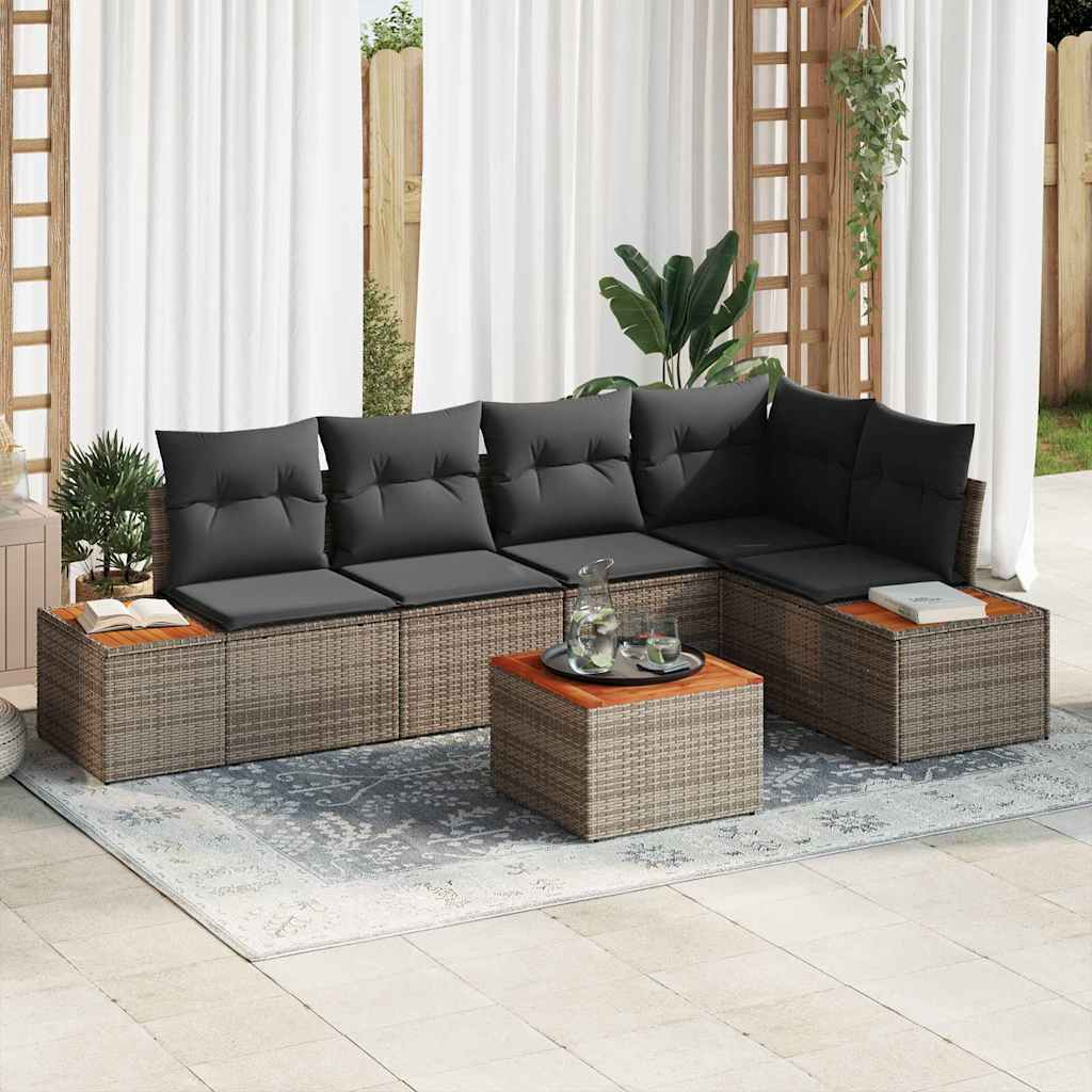Tuin Sofa Set met kussen met opslag 6 pcs Grijs Poly riet is nu te koop bij PeponiXL, paradijselijk wonen!