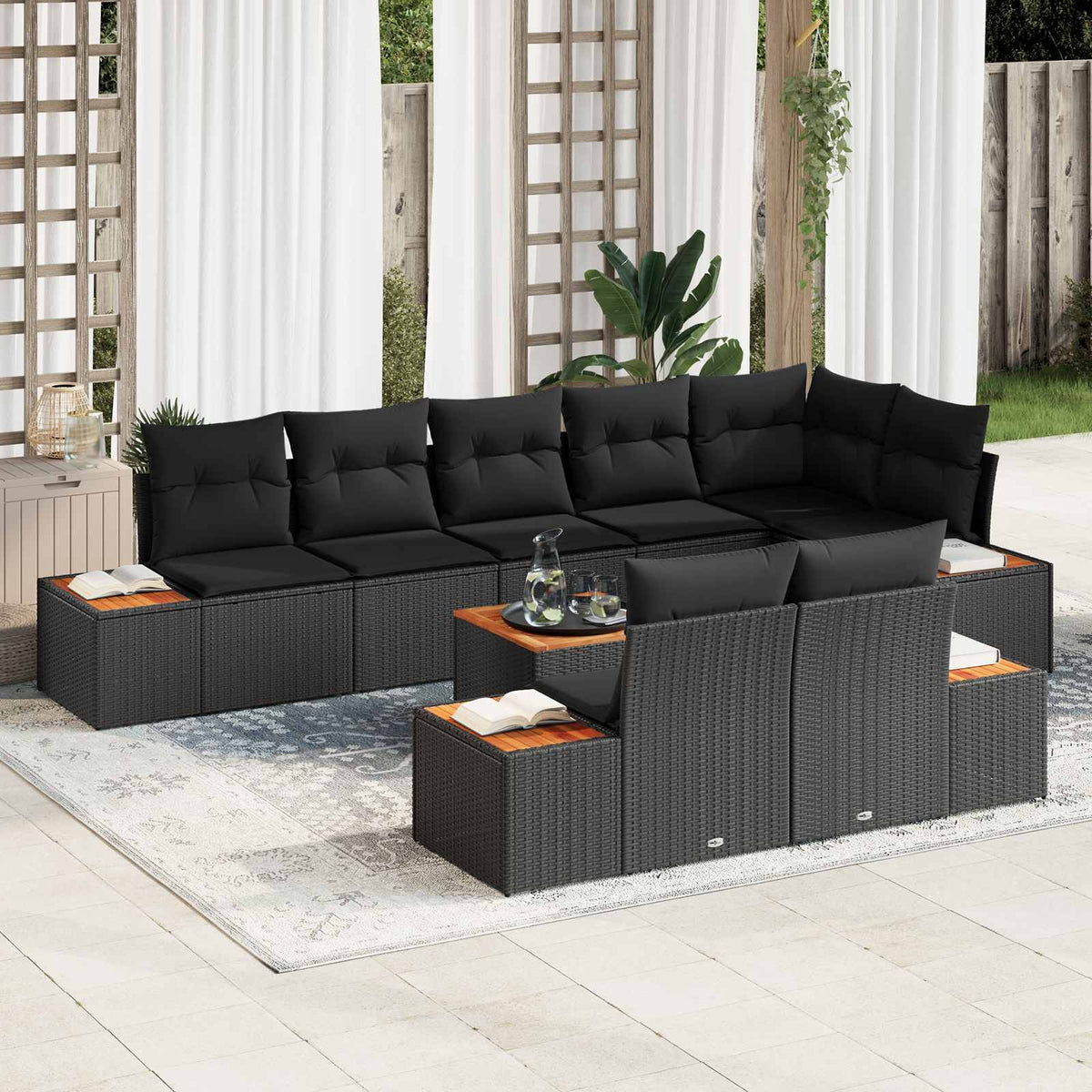 Tuinbankenset met kussen met opslag 8 pcs Zwart Polyrattan is nu te koop bij PeponiXL, paradijselijk wonen!