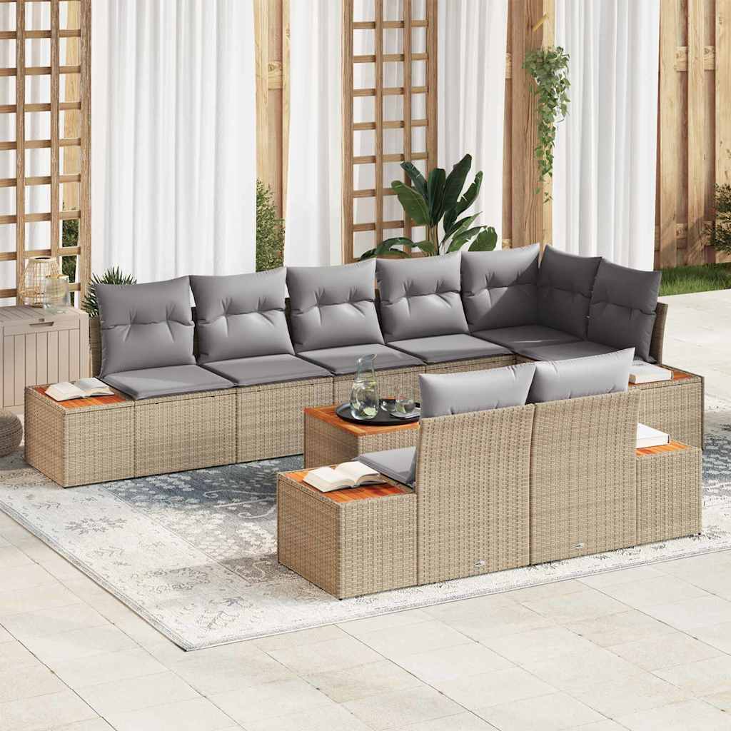 Tuinbankenset met kussen 8 pcs Beige en Licht Grijs Polyrattan is nu te koop bij PeponiXL, paradijselijk wonen!