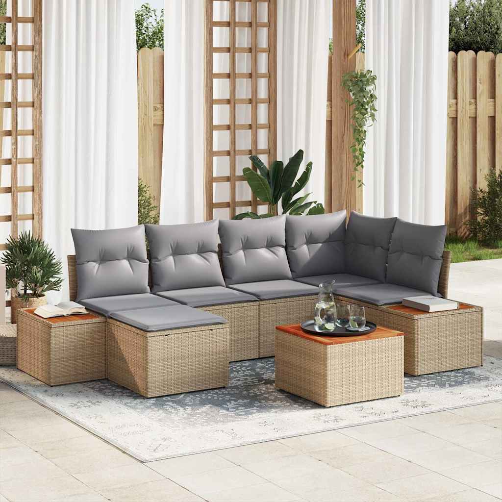 Tuinbankenset met kussen 7 pcs Beige en Licht Grijs Polyrattan is nu te koop bij PeponiXL, paradijselijk wonen!