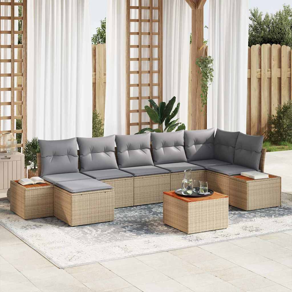 Tuinbankenset met kussen 8 pcs Beige en Licht Grijs Polyrattan is nu te koop bij PeponiXL, paradijselijk wonen!