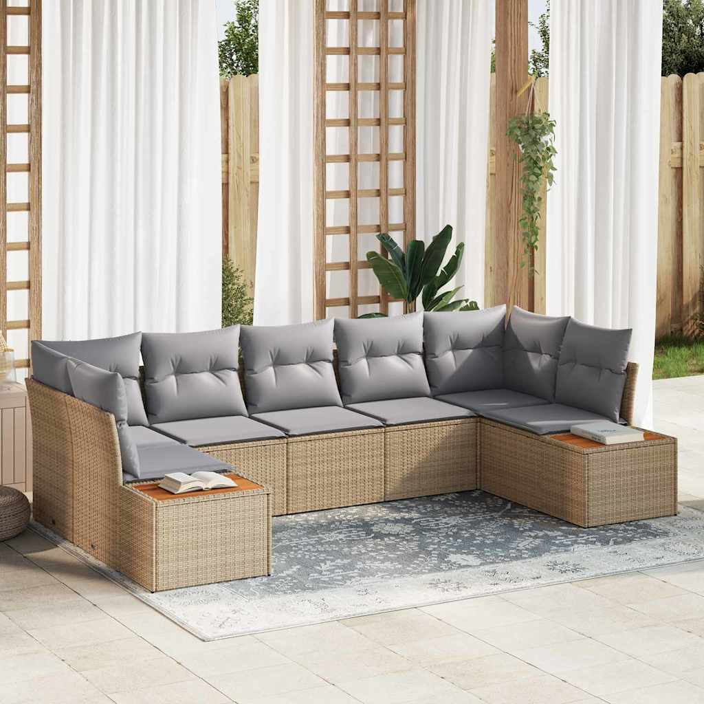 Tuinbankenset met kussen 7 pcs Beige en Licht Grijs Polyrattan is nu te koop bij PeponiXL, paradijselijk wonen!