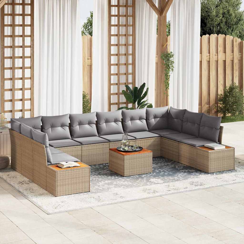 Tuinbankenset met kussen 10 pcs Beige en Licht Grijs Polyrattan is nu te koop bij PeponiXL, paradijselijk wonen!