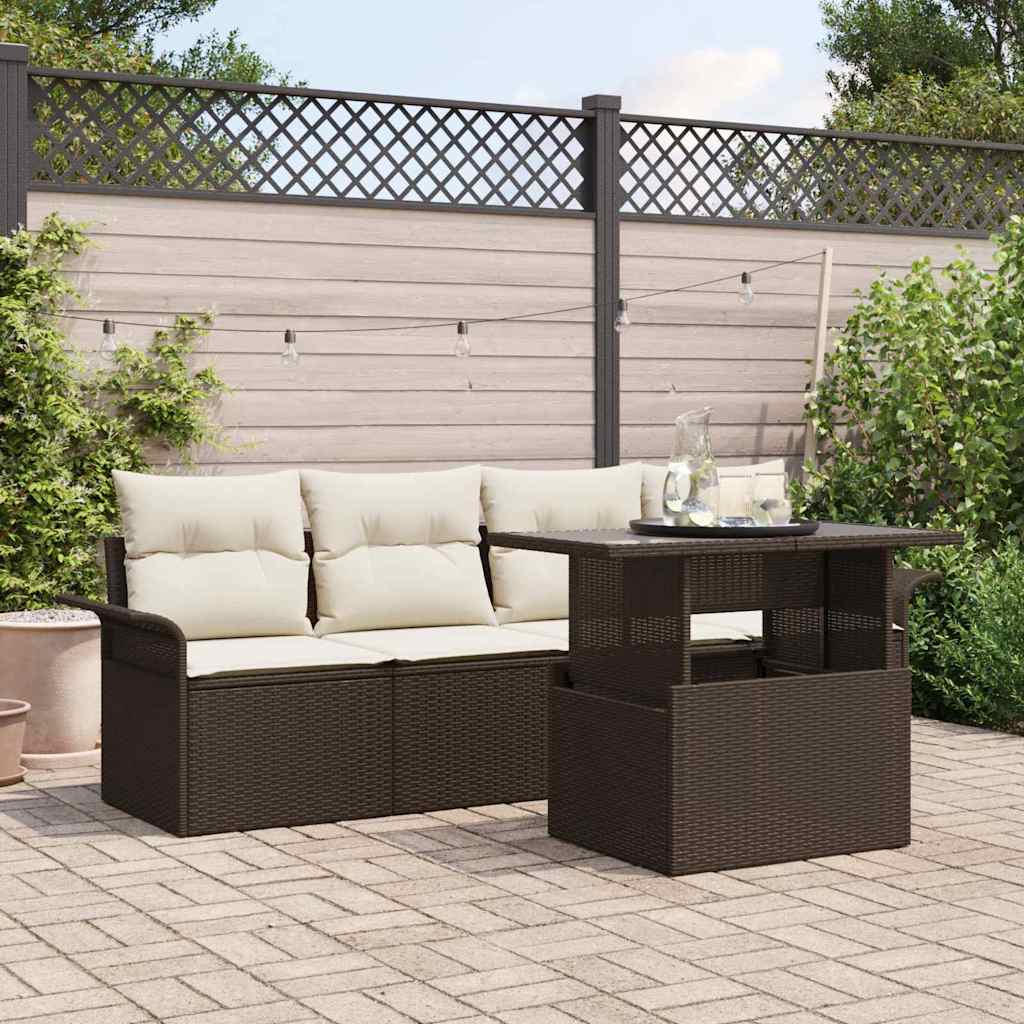Tuin Sofa Set met kussen met opslag 5 pcs Bruin Poly Rattan is nu te koop bij PeponiXL, paradijselijk wonen!