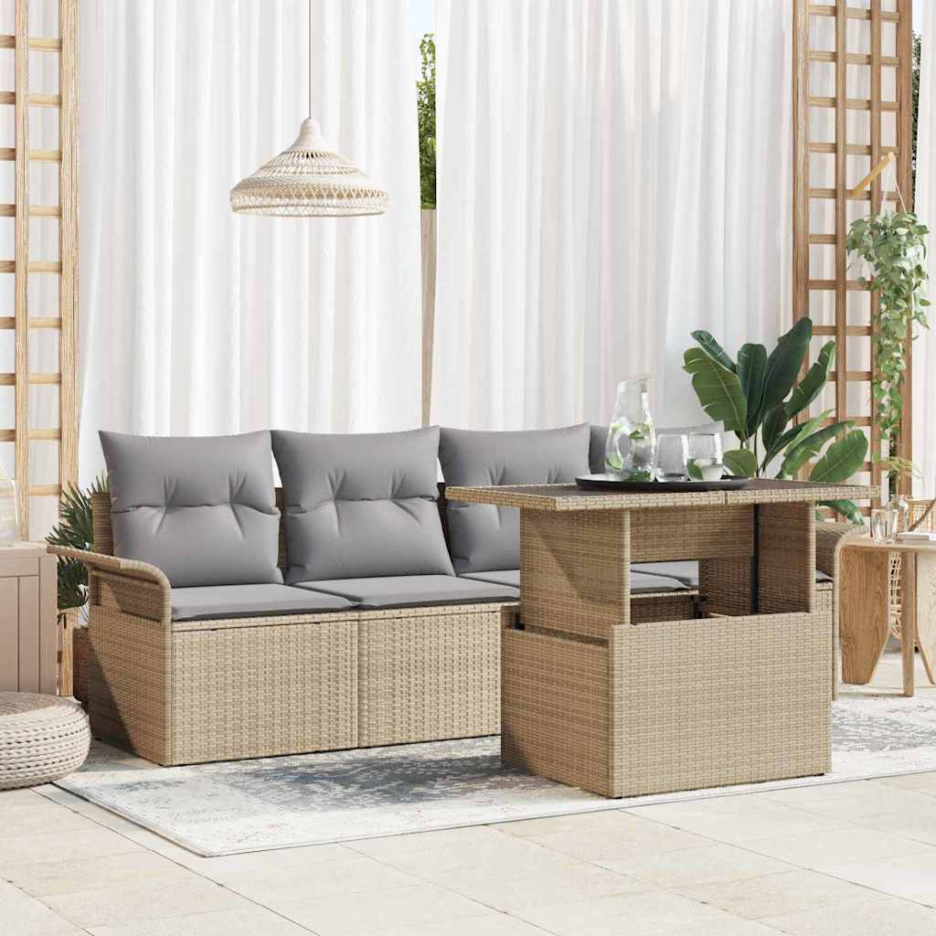 Tuin Sofa Set met kussen met opslag 5 pcs Beige Poly Rattan is nu te koop bij PeponiXL, paradijselijk wonen!