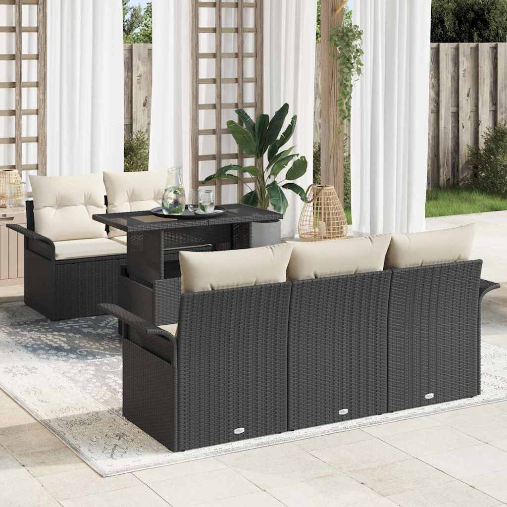 Tuin Sofa Set met kussen met opslag 6 pcs Zwart Poly Rattan is nu te koop bij PeponiXL, paradijselijk wonen!