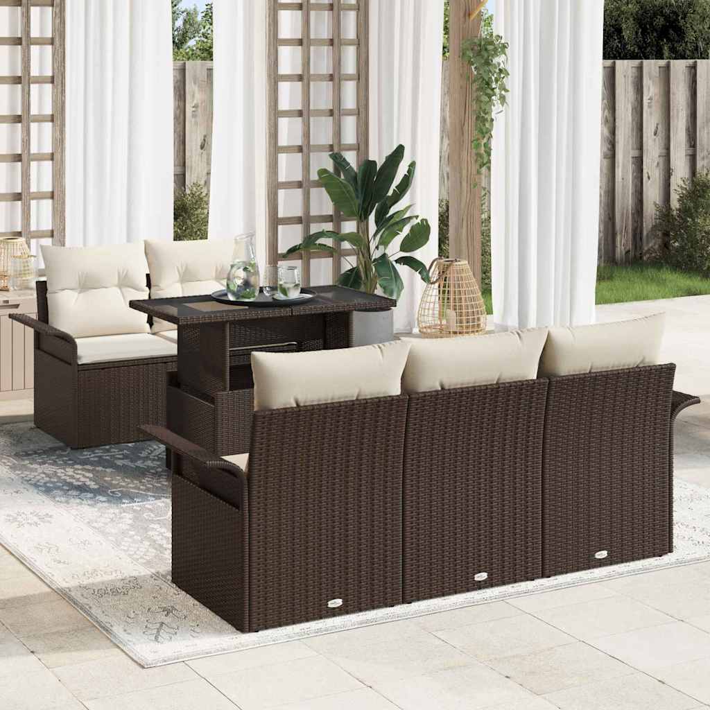 Tuin Sofa Set met kussen met opslag 6 pcs Bruin Poly Rattan is nu te koop bij PeponiXL, paradijselijk wonen!