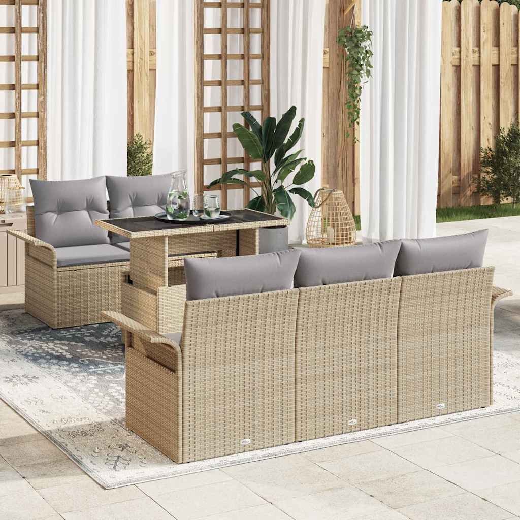 Tuin Sofa Set met kussen met opslag 6 pcs Beige Poly Rattan is nu te koop bij PeponiXL, paradijselijk wonen!