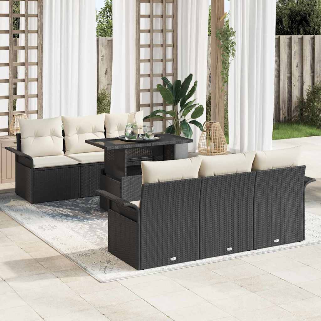 Tuin Sofa Set met kussen met opslag 7 pcs Zwart Poly riet is nu te koop bij PeponiXL, paradijselijk wonen!
