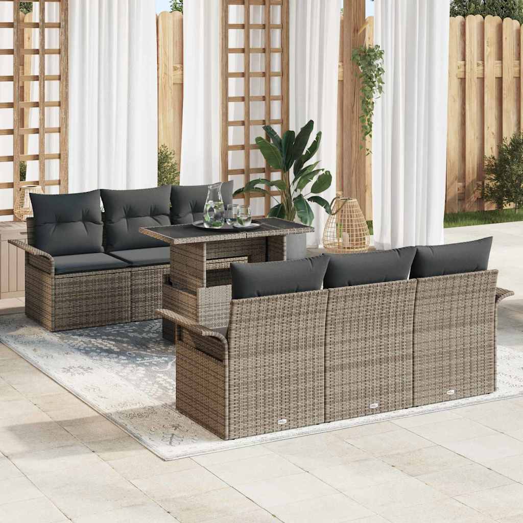 Tuin Sofa Set met kussen met opslag 7 pcs Grijs Poly Rattan is nu te koop bij PeponiXL, paradijselijk wonen!