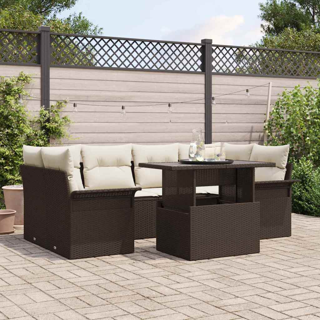 Tuin Sofa Set met kussen met opslag 7 pcs Bruin Poly riet is nu te koop bij PeponiXL, paradijselijk wonen!