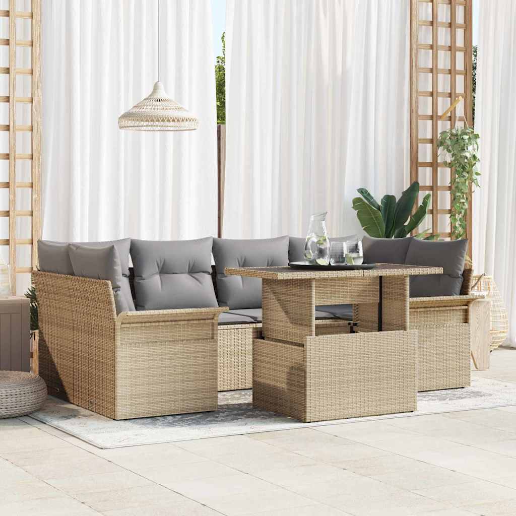 Tuin Sofa Set met kussen met opslag 7 pcs Beige Poly riet is nu te koop bij PeponiXL, paradijselijk wonen!