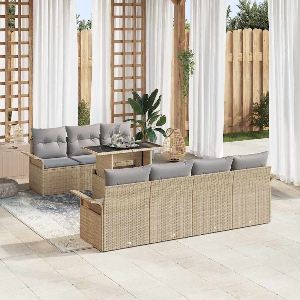 Tuin Sofa Set met kussen met opslag 8 pcs Beige Poly riet is nu te koop bij PeponiXL, paradijselijk wonen!