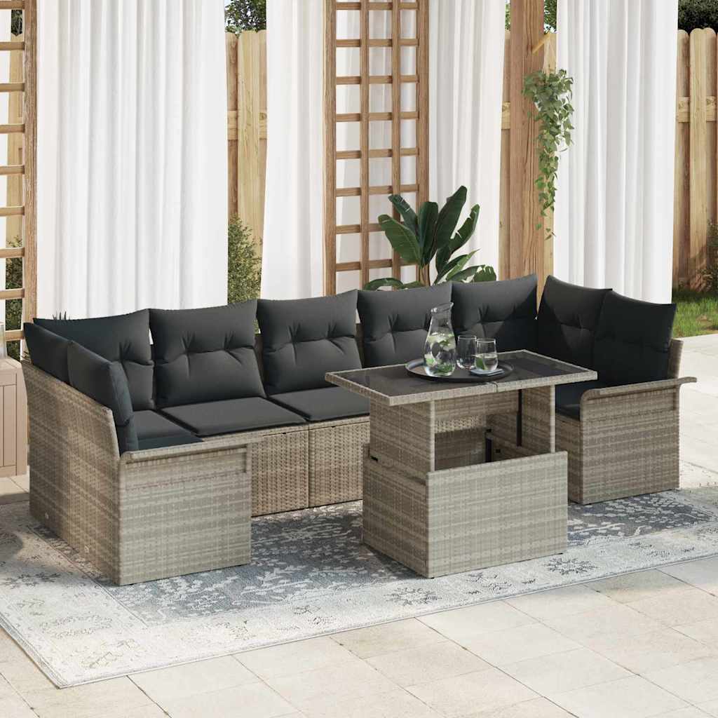 Tuin Sofa Set met kussen met opslag 8 pcs Lichtgrijs Poly riet is nu te koop bij PeponiXL, paradijselijk wonen!