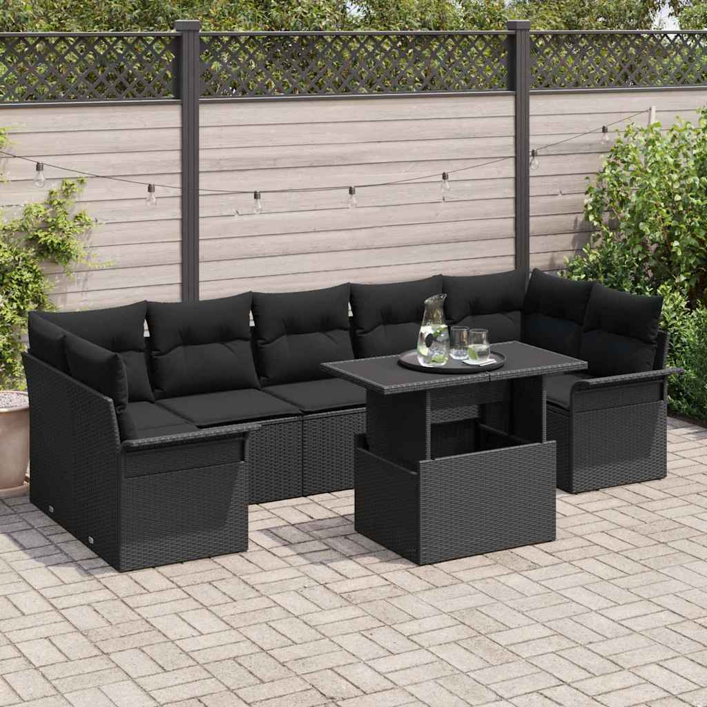 Tuin Sofa Set met kussen met opslag 8 pcs Zwart Poly riet is nu te koop bij PeponiXL, paradijselijk wonen!