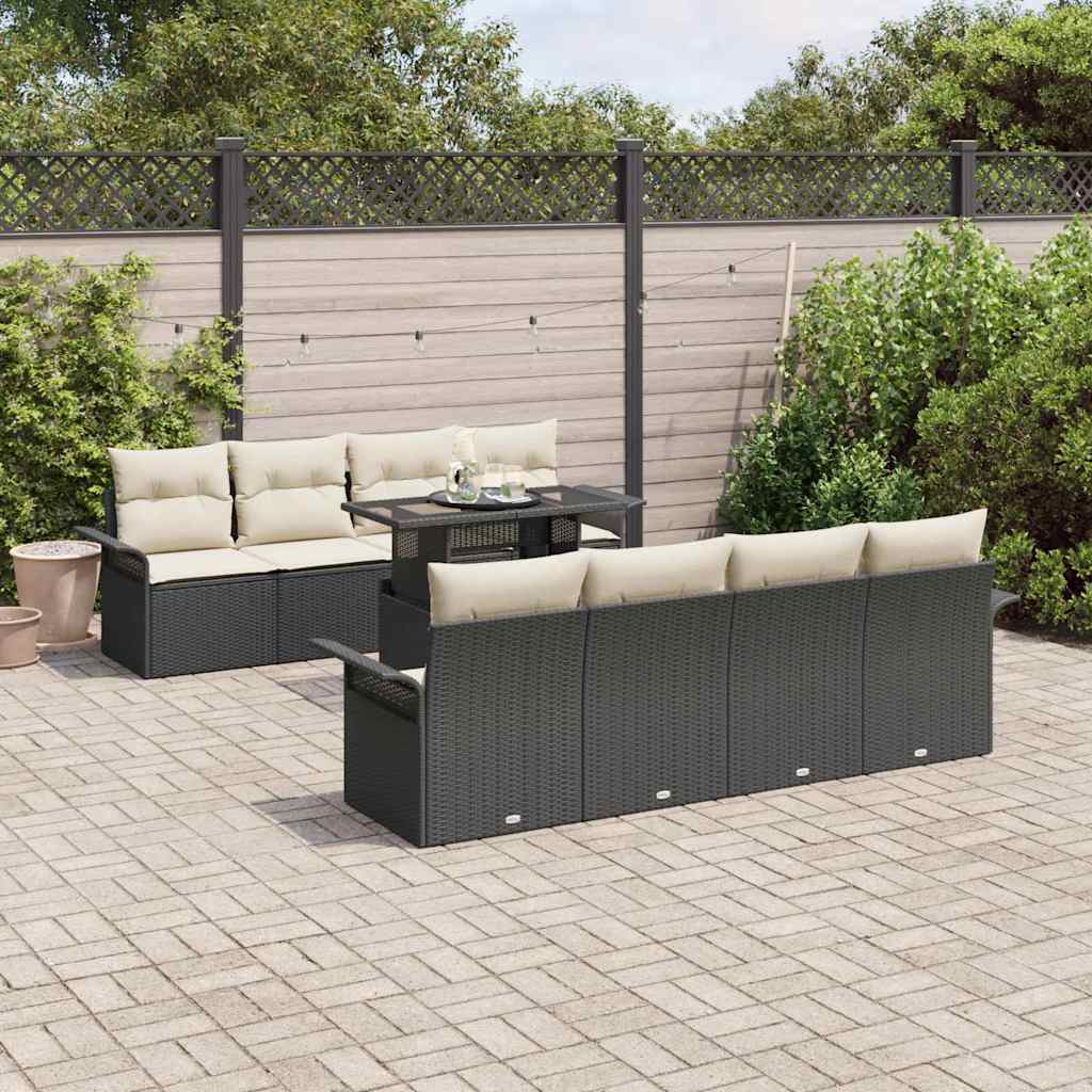Tuin Sofa Set met kussen met opslag 9 pcs Zwart Poly riet is nu te koop bij PeponiXL, paradijselijk wonen!