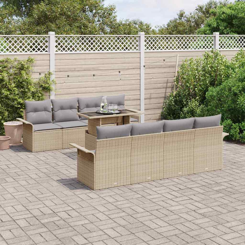 Tuin Sofa Set met kussen met opslag 9 pcs Beige Poly riet is nu te koop bij PeponiXL, paradijselijk wonen!