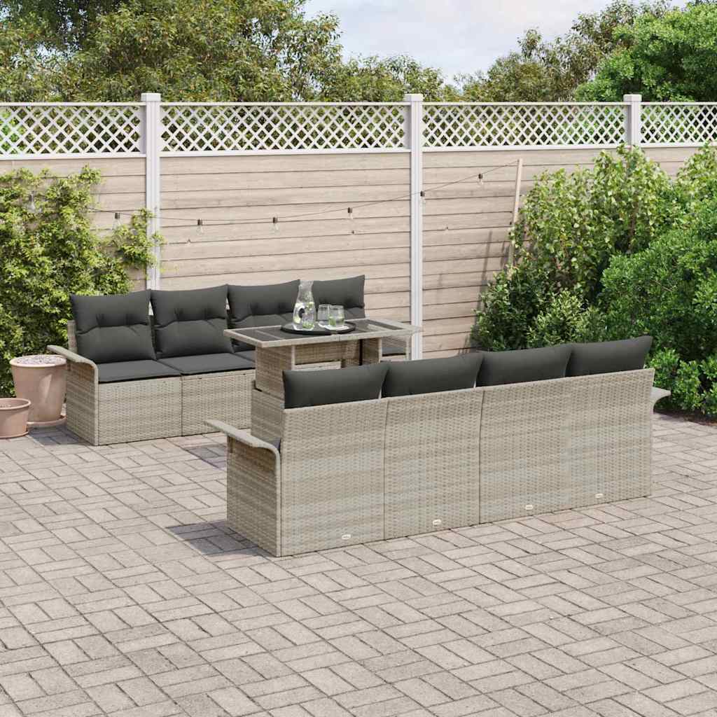 Tuin Sofa Set met kussen met opslag 9 pcs Lichtgrijs Poly riet is nu te koop bij PeponiXL, paradijselijk wonen!
