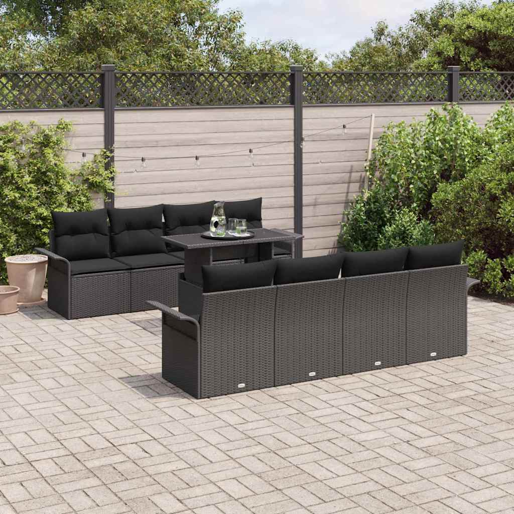 Tuin Sofa Set met kussen met opslag 9 pcs Zwart Poly Rattan is nu te koop bij PeponiXL, paradijselijk wonen!