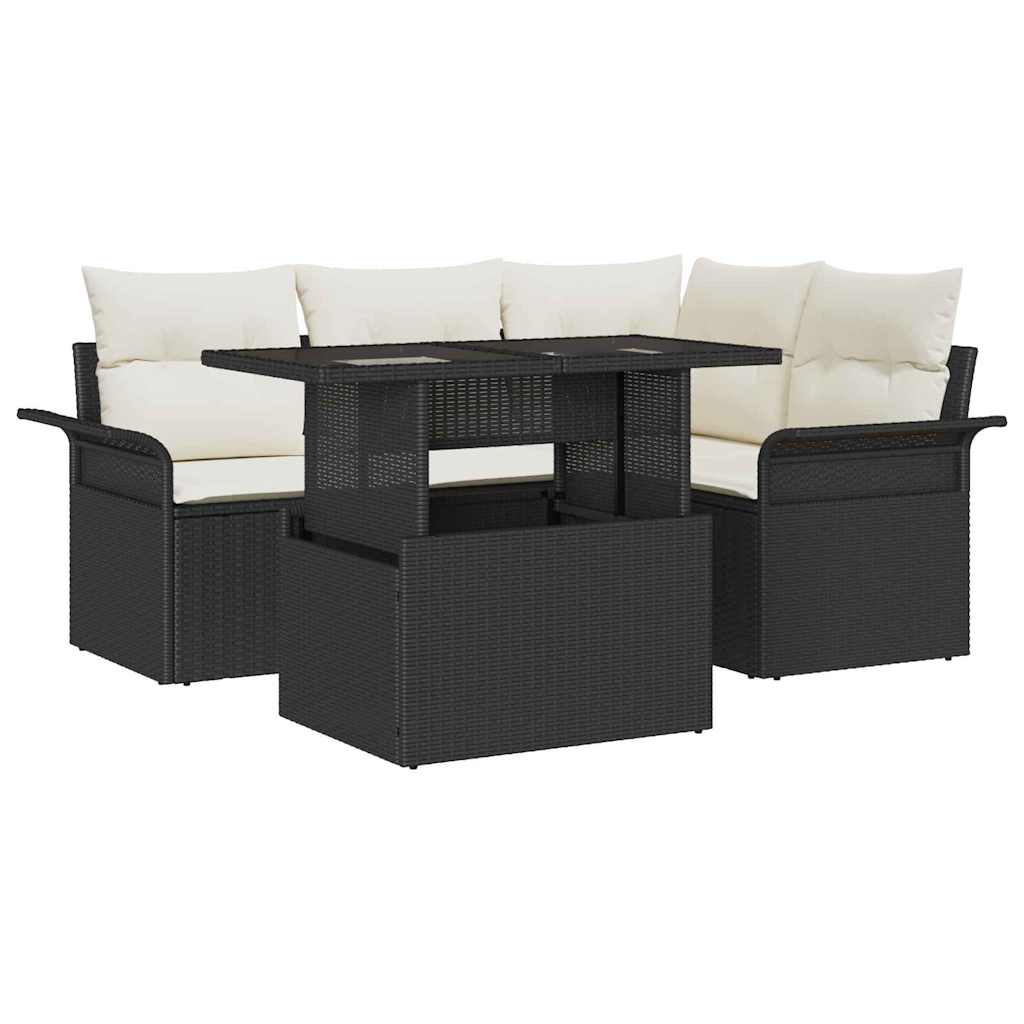 Tuin Sofa Set met kussen met opslag 5 pcs Zwart Poly riet is nu te koop bij PeponiXL, paradijselijk wonen!