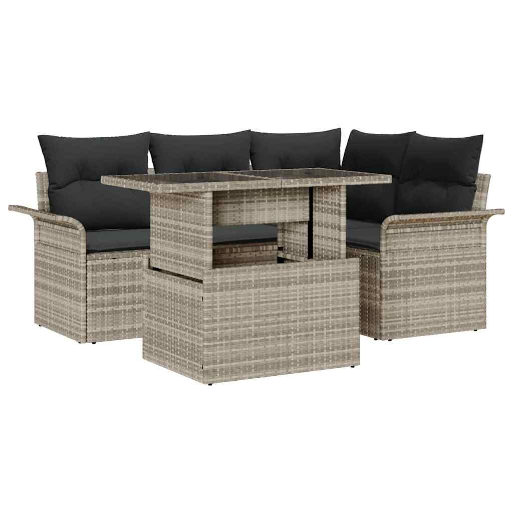Tuin Sofa Set met kussen met opslag 5 pcs Lichtgrijs Poly riet is nu te koop bij PeponiXL, paradijselijk wonen!