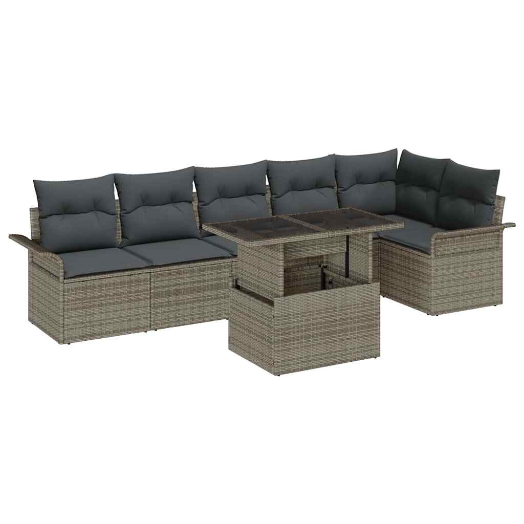 Tuin Sofa Set met kussen met opslag 7 pcs Grijs Poly riet is nu te koop bij PeponiXL, paradijselijk wonen!