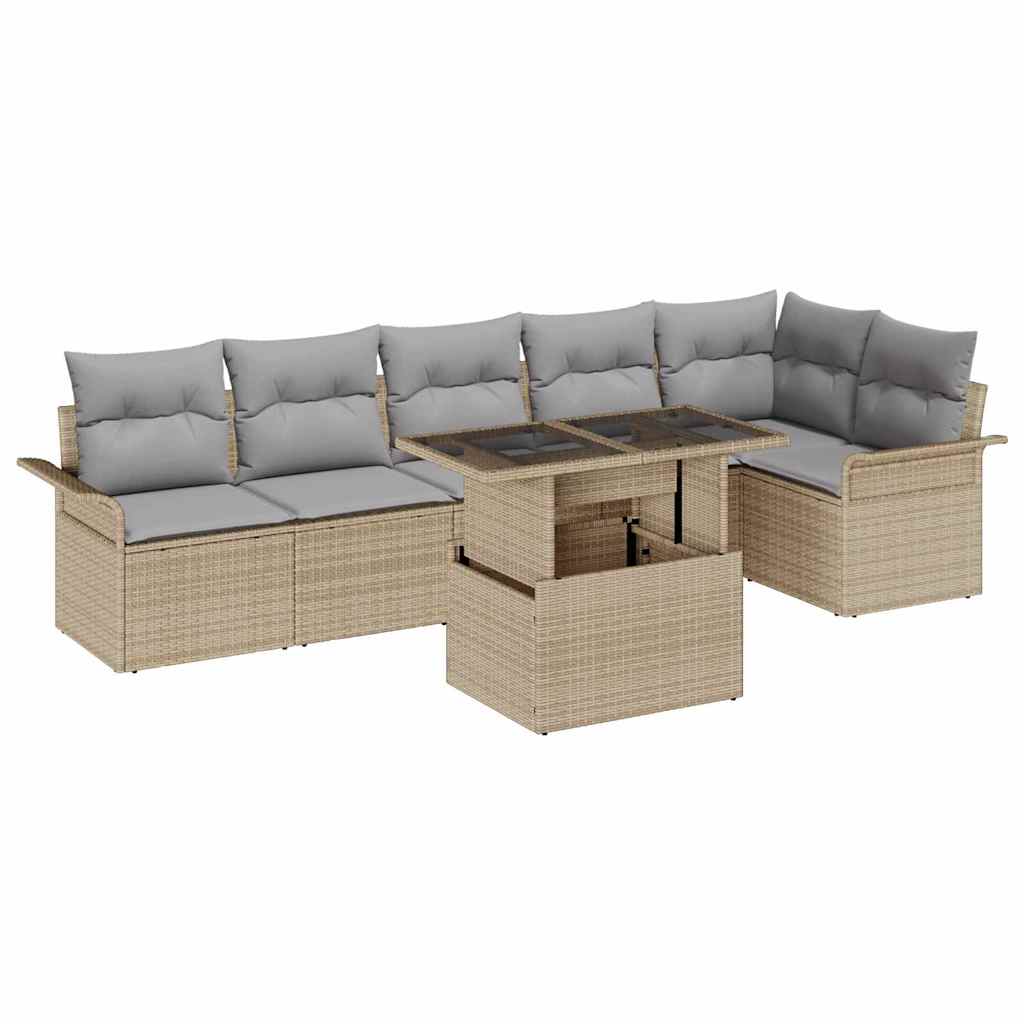 Tuin Sofa Set met kussen met opslag 7 pcs Beige Poly riet is nu te koop bij PeponiXL, paradijselijk wonen!