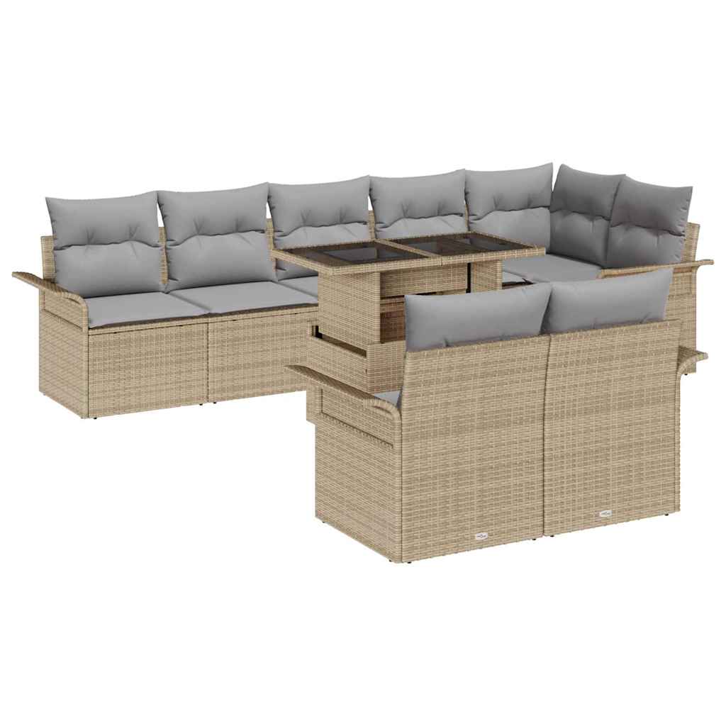 Tuin Sofa Set met kussen met opslag 9 pcs Beige Poly riet is nu te koop bij PeponiXL, paradijselijk wonen!
