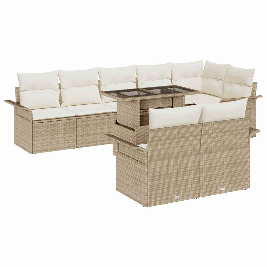 Tuin Sofa Set met kussen met opslag 9 pcs Beige Poly riet is nu te koop bij PeponiXL, paradijselijk wonen!