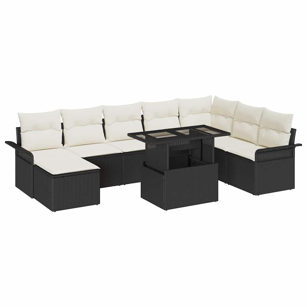Tuin Sofa Set met kussen met opslag 9 pcs Zwart en Crème is nu te koop bij PeponiXL, paradijselijk wonen!
