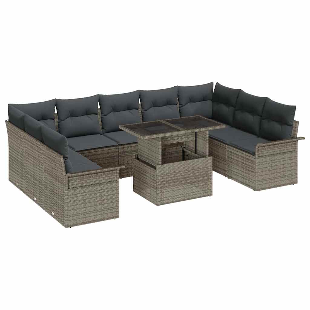 Tuin Sofa Set met kussen met kussen 10 pcs Grijs Poly Rattan is nu te koop bij PeponiXL, paradijselijk wonen!