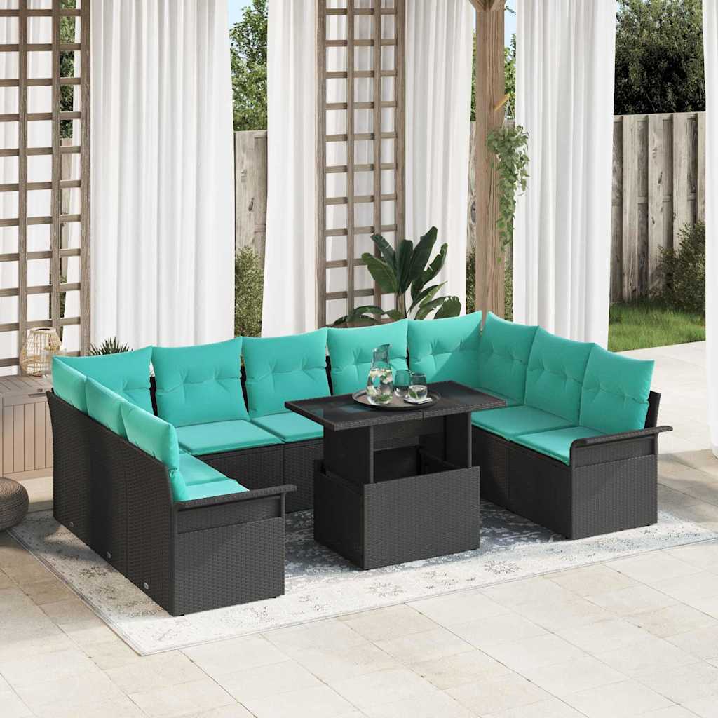 Tuin Sofa Set met kussen met kussen 10 pcs Zwart Poly Rattan is nu te koop bij PeponiXL, paradijselijk wonen!