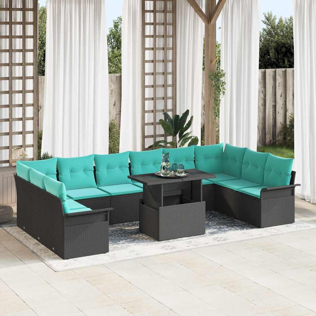 Tuin Sofa Set met kussen met kussen 11 pcs Zwart Poly Rattan is nu te koop bij PeponiXL, paradijselijk wonen!