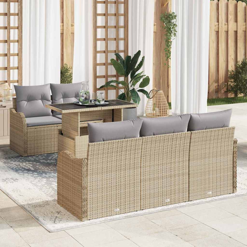 Tuin Sofa Set met kussen met kussen 6 pcs Beige Poly Rattan is nu te koop bij PeponiXL, paradijselijk wonen!