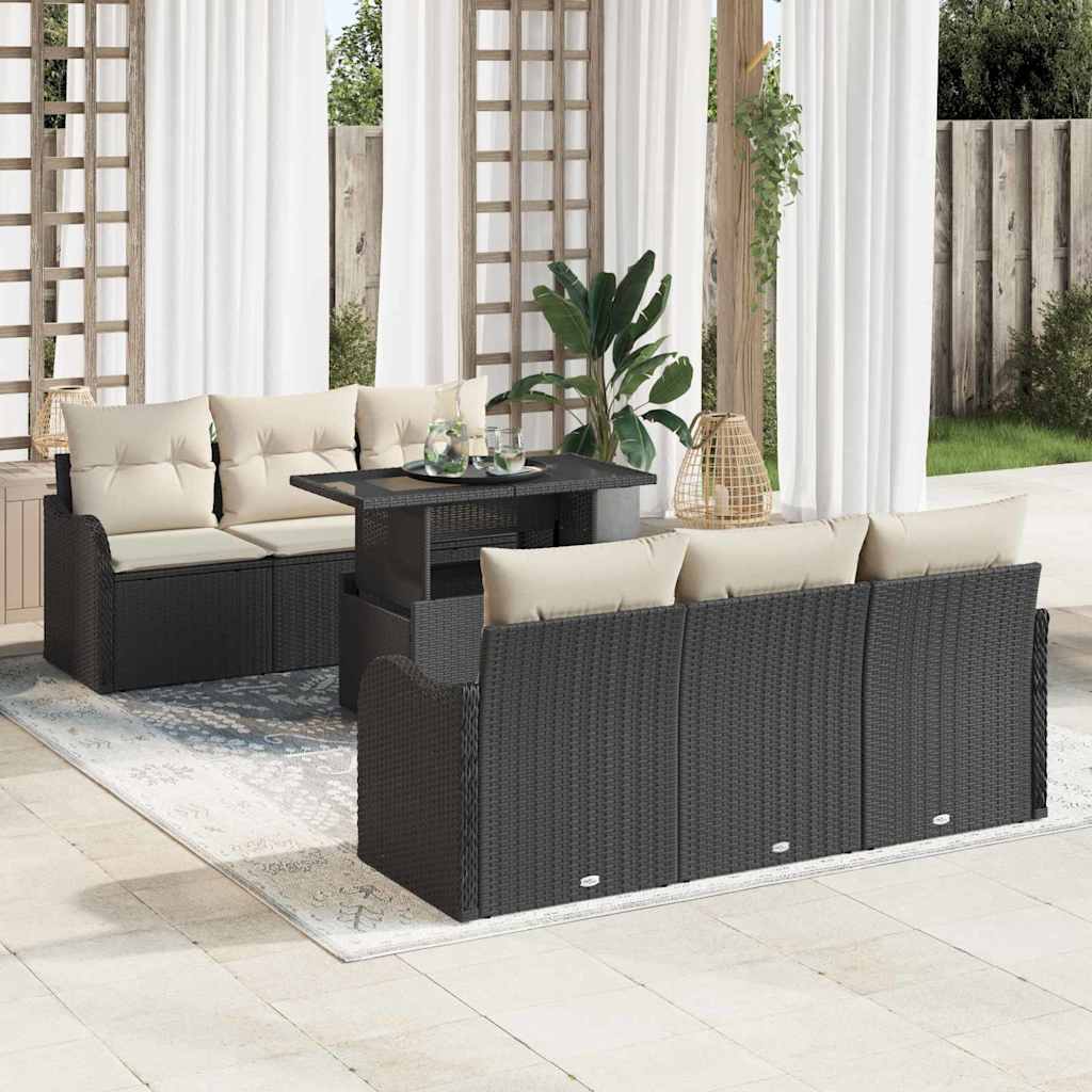 Tuin Sofa Set met kussen met opslag 7 pcs Zwart Poly Rattan is nu te koop bij PeponiXL, paradijselijk wonen!