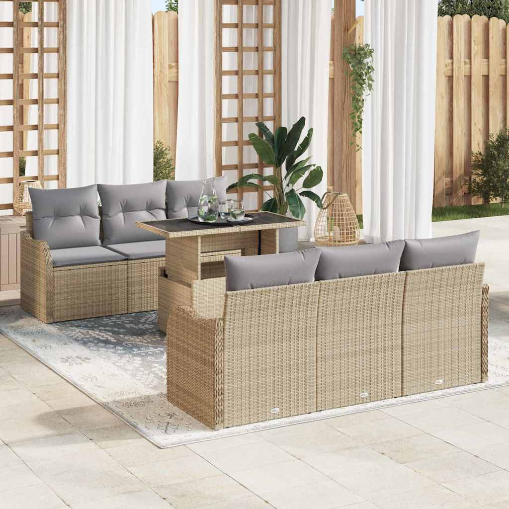 Tuin Sofa Set met kussen met opslag 7 pcs Beige Poly Rattan is nu te koop bij PeponiXL, paradijselijk wonen!