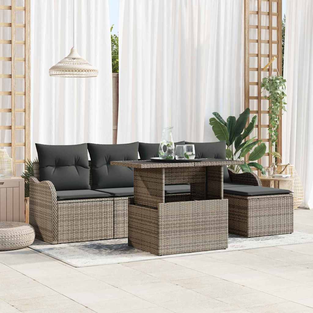 Tuinbankenset met kussen 6 pcs Grijs Polyrattan is nu te koop bij PeponiXL, paradijselijk wonen!