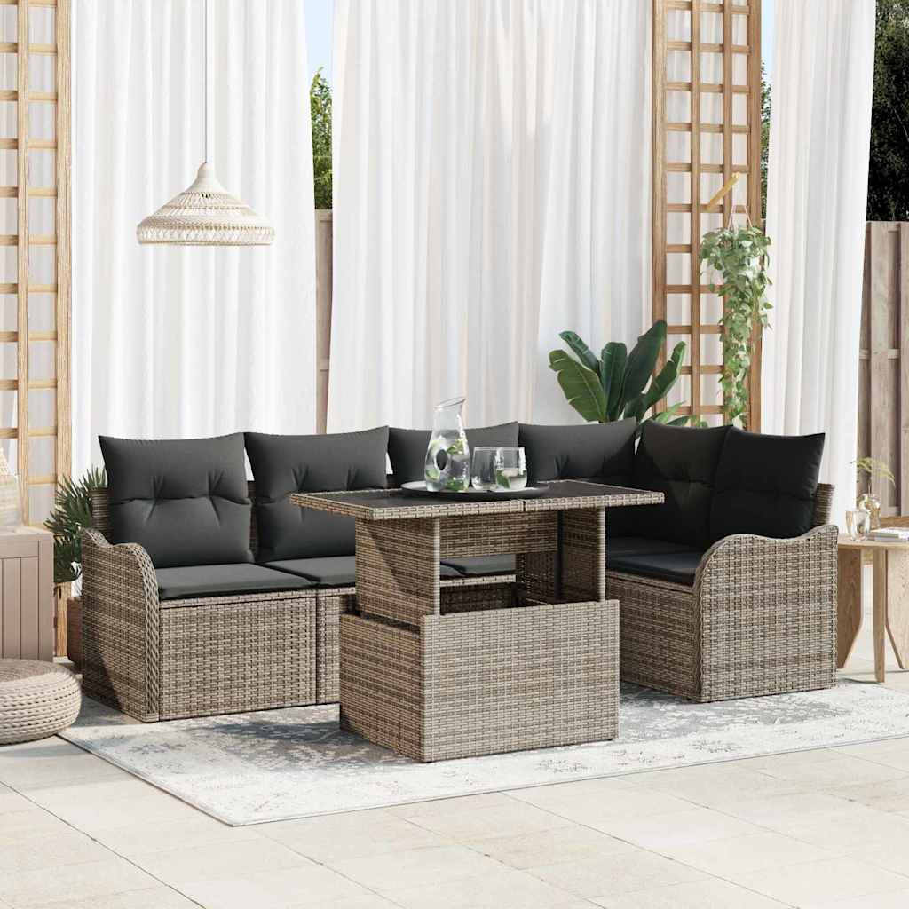 Tuin Sofa Set met kussen met kussen 6 pcs Grijs Poly Rattan is nu te koop bij PeponiXL, paradijselijk wonen!