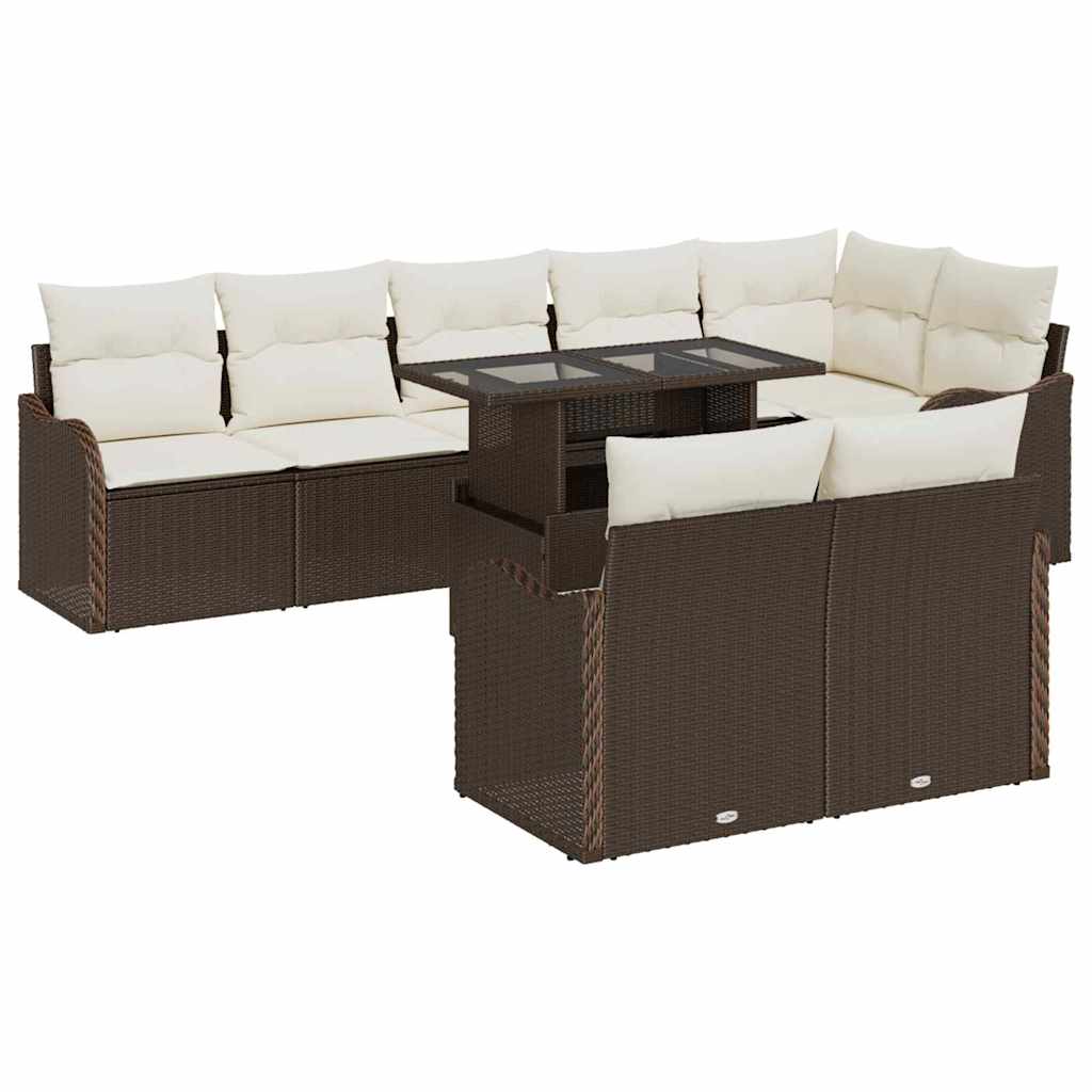 Tuin Sofa Set met kussen met kussen 9 pcs Bruin Poly Rattan is nu te koop bij PeponiXL, paradijselijk wonen!