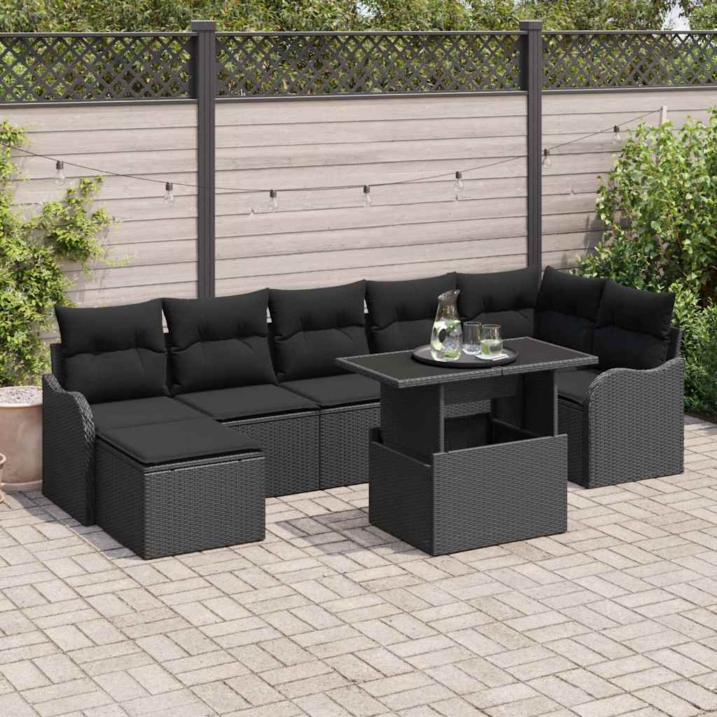 Tuin Sofa Set met kussen met opslag 8 pcs Zwart Poly riet is nu te koop bij PeponiXL, paradijselijk wonen!